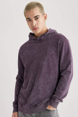 Regular Fit Kapusonlu Y?kamal? Soluk Efektli Basic Duz Sweatshirt - Defacto фото 4