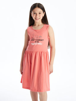 Bisiklet Yaka Bask?l? K?z ?ocuk Elbise