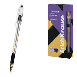 АКЦИЯ Цена за 12 шт. Ручка шариковая ErichKrause L-30 Gold Stick&Grip Classic 0.7, Super Glide Technology, цвет чернил черный (в коробке по 12 шт.) фото 2
