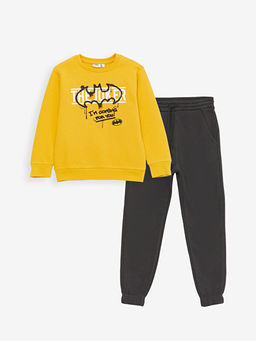 Bisiklet Yaka Batman Bask?l? Uzun Kollu Erkek ?ocuk Sweatshirt ve E?ofman Alt?