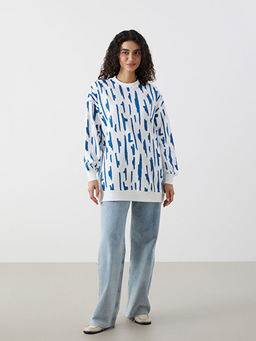 Bisiklet Yaka Desenli Kad?n Sweatshirt Tunik