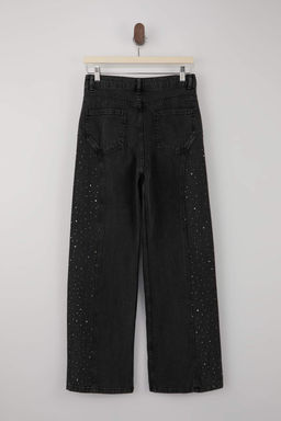 Siyah DOKUMLU Tasl? Dikis Detayl? Yuksek Bel %100 Pamuk Wide Leg Jeans TWOSS26JE00079 - Trendyolmilla фото 7