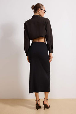 TRENDYOLMILLA Siyah Krep Tokal? Y?rtmac detayl? Maxi Yuksek Bel Esnek Orme Etek TWOAW24ET00054  фото 12
