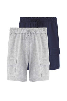 Lacivert-Gri 2li Erkek Cocuk Pamuklu Beli Lastikli Kargo Cepli Orme Sort TKDSS25SR00006 - Trendyolmilla фото 7