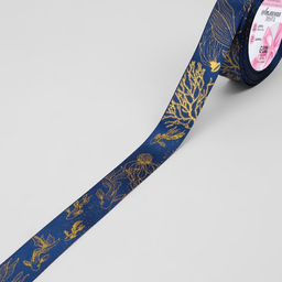 Лента атласная с тиснением Океан, 25 мм 23 1 м, цвет тёмно-синий/голография - Арт узор фото 2