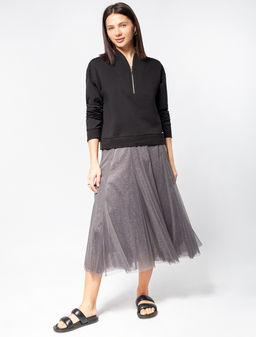 VILATTE / Укороченный джемпер с воротом на молнии из футера-двухнитки  фото 11