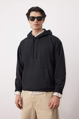 Siyah Oversize/Geni_ Kesim Kap__onlu __i Polar/S_cak Tutan Geyik Bask_l_ Sweatshirt TMNAW22SW1651 - Trendyolmilla фото 2