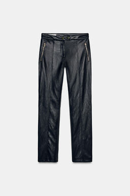FAUX LEATHER FLARE TROUSERS - Zara фото 6