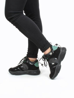 01-CSJ33-1 BLACK/GREEN Ботинки спортивные демисезонные женские (натуральная замша, байка) - Фабричный китай фото 4