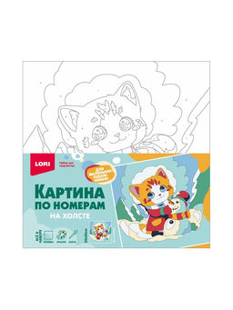 Картина по номерам на холсте Кот и снеговик, 20?20 см