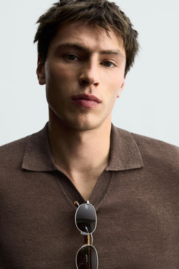 POLO PUNTO REGULAR FIT 100% LINO / Marr?n - Zara фото 7