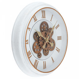 Часы настенные Империя д37,7-45,8см, h7см, циферблат Шестеренки вращающиеся, белый/потертое золото; цифры римские, потертое золото; корпус пластик, белый, полоски золотого цвета; в лотке (Китай) - Домашняя мода фото 2