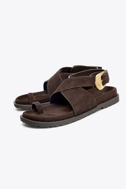SPLIT SUEDE TOE POST BUCKLE SANDALS - Zara фото 5