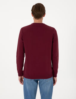 Bordo 2 _plik Regular Fit Bisiklet Yaka Basic Sweatshirt