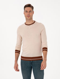 Kum Melanj Slim Fit Bisiklet Yaka Y_n Kar___ml_ Triko Kazak