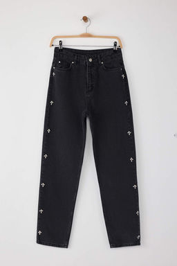 Siyah Tasl? Yuksek Bel Mom Jeans TWOAW25JE00255 - Trendyolmilla фото 6