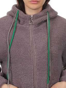 1006 GRAY/VIOLET Куртка плюшевая демисезонная (65% хлопок, 35% полиэстер) оверсайз 44-54 - Фабричный китай фото 4