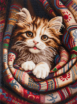 Кристальная (алмазная) мозаика ФРЕЯ ALPD-297 на подрамнике Котенок в пледе 30 х 40 см