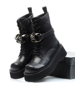 01-CYX03-1 BLACK Ботинки демисезонные женские (натуральная кожа, байка)