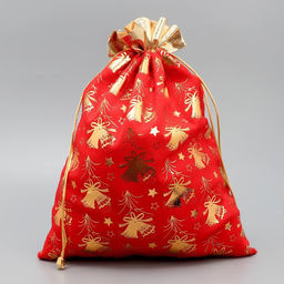 Цена за 5 шт. Мешочек подарочный плюш Новогодние колокола, колокольчик, тиснение, 30 х 40 см +/- 1.5 см