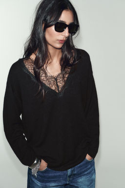 JERSEY CON LANA ENCAJE / Negro - Zara фото 2