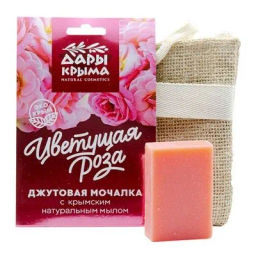 Мочалка джутовая с мылом Цветущая роза Дары Крыма,75г