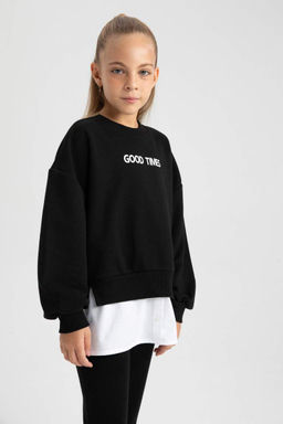 Толстый свитшот оверсайз для девочек с круглым вырезом и мягкой пушистой изнанкой - Defacto фото 8