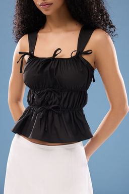 Siyah Kare Yaka Ask?l? Buzgulu Dokuma Bluz TWOSS25BZ00113