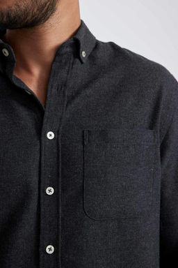 Хлопковая рубашка с длинными рукавами и воротником-поло Modern Fit - Defacto фото 6