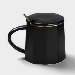 Кружка с ложкой Simple, 350 мл, керамика, чёрная