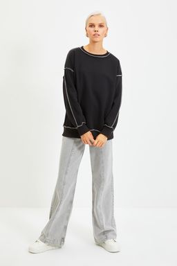 TRENDYOLMILLA Siyah Regular/Normal Kal?p Karyoka Dikisli Kal?n Ici Polarl? Orme Sweatshirt TWOAW22SW0267  фото 6
