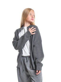 Джемпер оверсайз на молнии для девочки 33-7596 серый