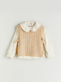 K?z ?ocuk Bebe Yaka Bluz, Triko S?veter ve Pantolon Tak?m