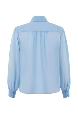 Mavi Vatka ve Fular Detayl? Transparan S?k Dokuma Gomlek TWOSS26GO00067 - Trendyolmilla фото 3