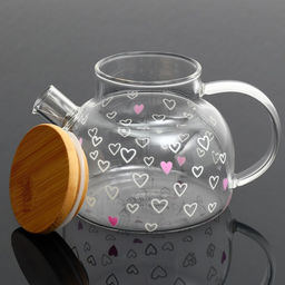 Чайник заварочный с бамбуковой крышкой Сердечки, 600 мл