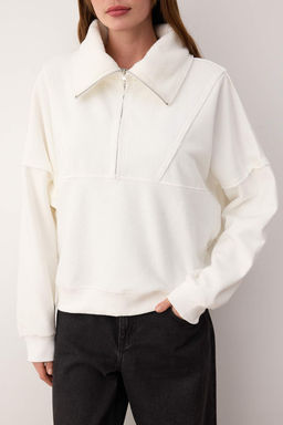 Antrasit Regular/Normal Kal?p Polar Fermuarl? Cep Detayl? Kal?n Orme Sweatshirt TWOAW26SW00009 - Trendyolmilla фото 9