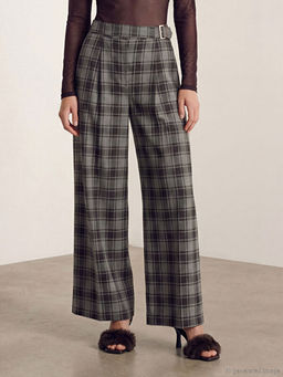 Beli Kemerli Ekose Geni? Pa?a Kad?n Pantolon