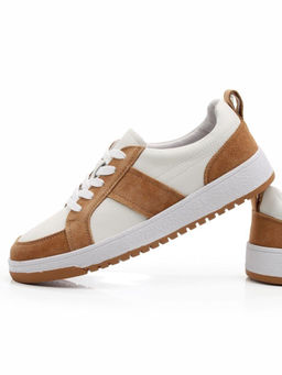 03-C934-5 WHITE/BROWN Кеды кожаные женские (натуральная кожа, натуральная замша)