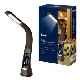 TLD-542 Brown/LED/300Lm/5000K/Dimmer Светильник настольный c часами, календарем, термометром, 5W. Сенсорный выключатель. Коричневый (стилизован под кожу). TM Uniel. - Volpe фото 21