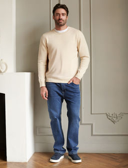 Джемпер Vilatte из хлопка с нейлоном бежевый меланж  фото 5