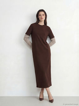 Bisiklet Yaka ?izgili Sweat Elbise