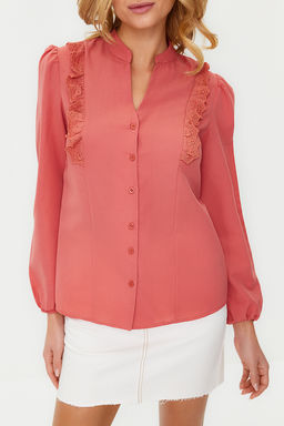 TRENDYOLMILLA Bej Dantelli Pamuklu Regular Normal Kal?p Dokuma Gomlek TWOSS20GO0044 фото 4