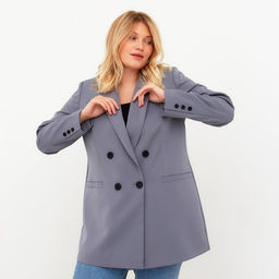 Пиджак женский двубортный MIST plus-size, размер 56, серо-голубой