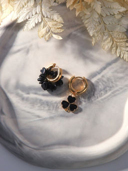 Серьги со съёмным элементом «Трансформер» клевер-сердце, цвет чёрный в золоте