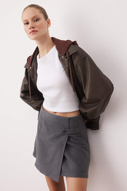 Antrasit Dokuma Kase Mini Etek TWOAW26ET00123 - Trendyolmilla фото 3