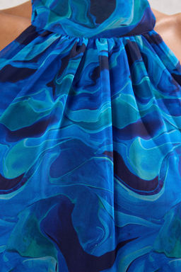 TRENDYOLMILLA Cok Renkli Soyut Desenli Astarl? Sifon Dokuma Uzun S?k Abiye Elbise TPRSS25AE00126 фото 9