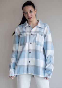 512 Рубашка клетка, голубой - Knitka wear фото 8