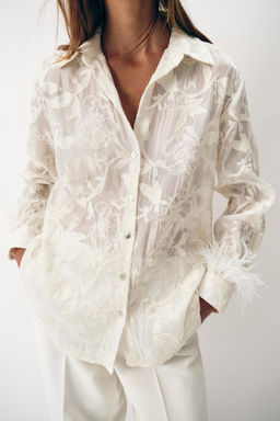 CAMISA BORDADAS PLUMAS / Crudo - Zara фото 3