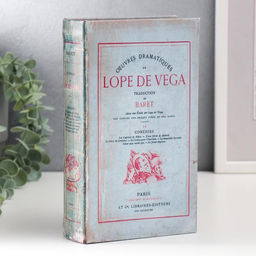 Шкатулка книга - сейф «Лопе де Вега. Драматические произведения», дерево, искусственная кожа, серая, 21×13×5 см