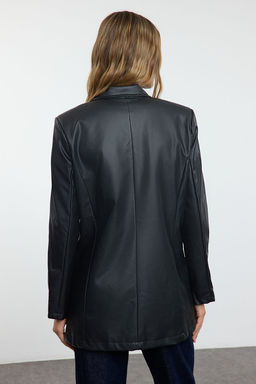 Trendyolmilla Fusya Suni Deri Kruvaze Kapama Astarl? Dokuma Blazer Ceket TWOAW21CE0156